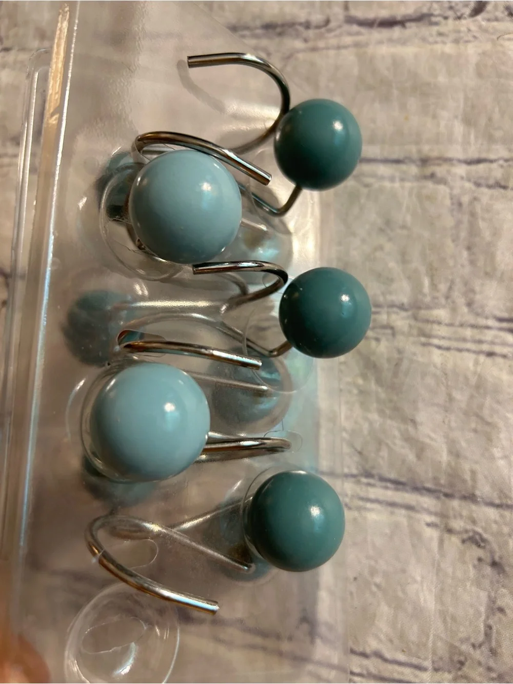 LIGHT AND MEDIUM BLUE BALLS SHAPED SILVER TONE METAL HOOKS  SHOWER CURTAINS (11)